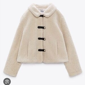 Zara Women's Tan Teddy Jacket with Black Accents